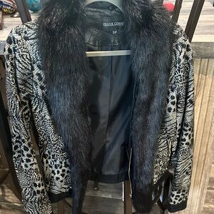 Frank Lyman Design Leopard Print Blazer with Faux Fur Collar